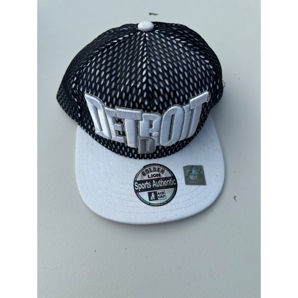 Golden Lion Ace Cap Detroit Snapback Hat Black White Mesh 3D Embroidery OSFM